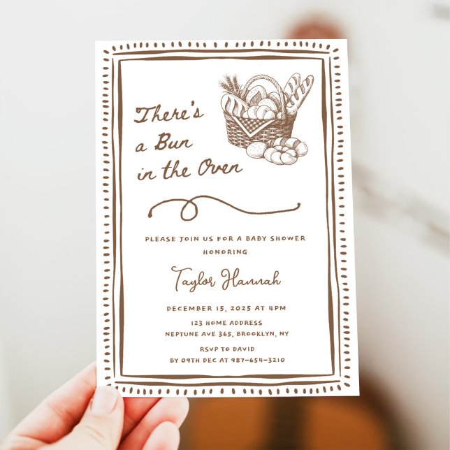 Drawn Brown Bun in the Oven Baby Shower Party Invitation (Creator Uploaded)