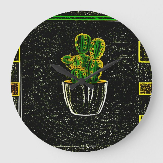 Drawn cactus large clock (Front)