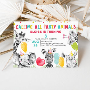 Drawn Calling All Party Animals Safari Birthday Invitation