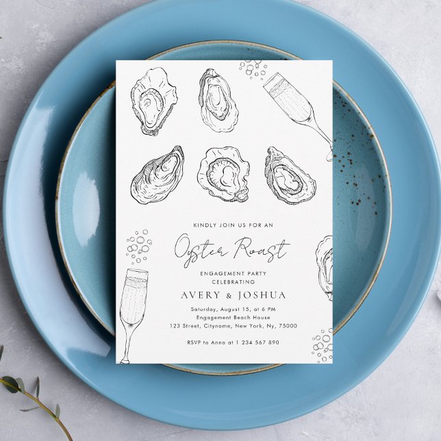 Drawn Champagne & Oysters Roast Engagement Party Invitation (Creator Uploaded)