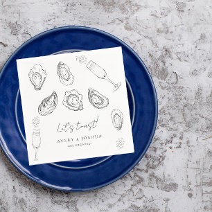 Drawn Champagne & Oysters Roast Engagement Party Napkin