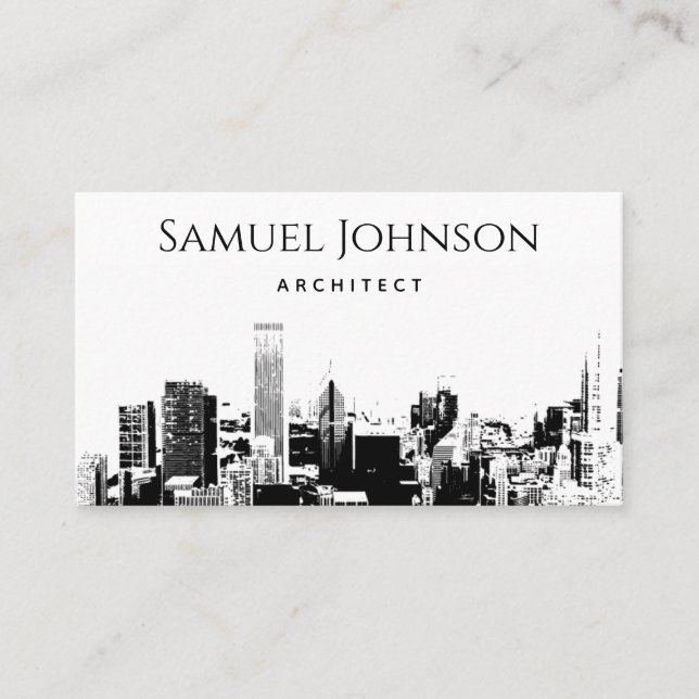 Drawn City Skyline Uptown Downtown Architect Business Card (Front)