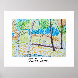 Drawn Fall Scene Poster