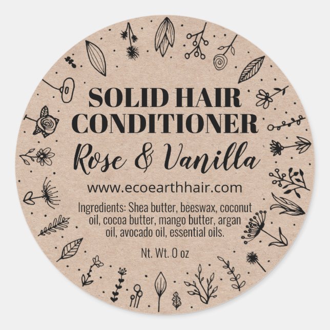 Drawn Flowers Solid Hair Conditioner Bar Labels (Front)
