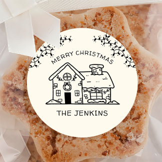Drawn Funny Merry Christmas Gingerbread House Round Paper Coaster