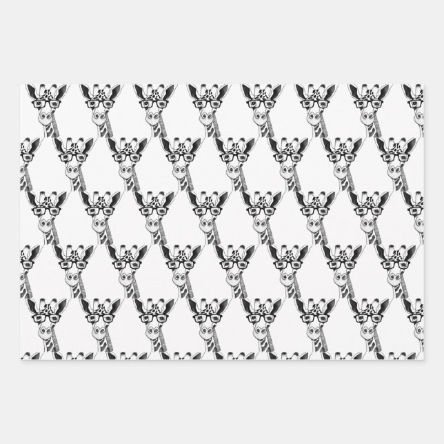 Drawn Giraffe with Glasses Wrapping Paper (Front)