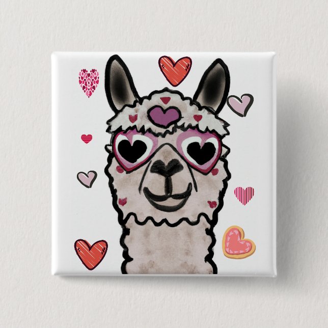 Drawn llama with heart eyes      button (Front)