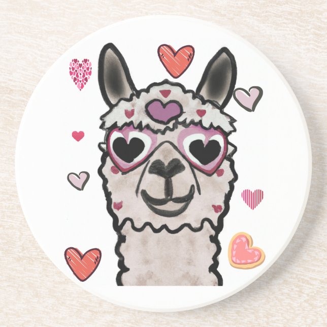 Drawn llama with heart eyes     coaster (Front)