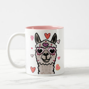 Drawn llama with heart eyes Two-Tone coffee mug
