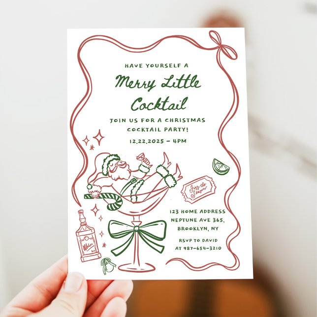 Drawn Merry Little Cocktail Christmas Party Invitation (Creator Uploaded)