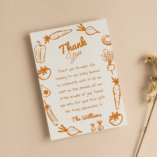 Drawn  Orange Locally Grown Vegetables Baby Shower Thank You Card