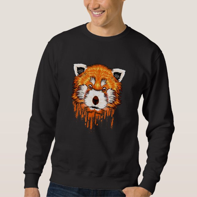 Drawn panda face with spray art - red panda sweatshirt (Front)