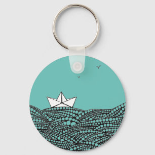 Drawn Paper boat Key Ring