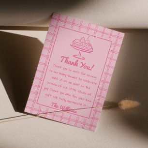 Drawn Pink Bun In The Oven Girl Bread Baby Shower Thank You Card