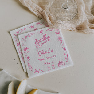 Drawn Pink Locally Grown Girly Baby Girl Shower Napkin
