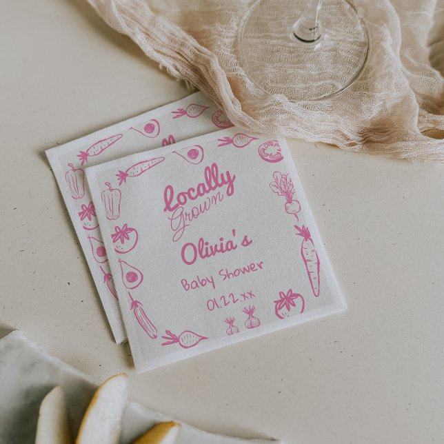 Drawn Pink Locally Grown Girly Baby Girl Shower Napkin (Creator Uploaded)