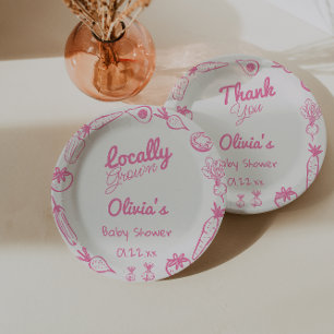 Drawn Pink Locally Grown Girly Baby Girl Shower Paper Plate