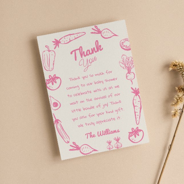 Drawn Pink Locally Grown Girly Baby Shower Thank You Card (Creator Uploaded)