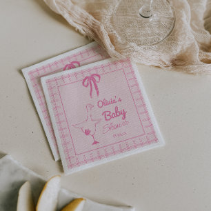 Drawn Pink Silly Goose Ribbon Baby Girl Shower  Napkin
