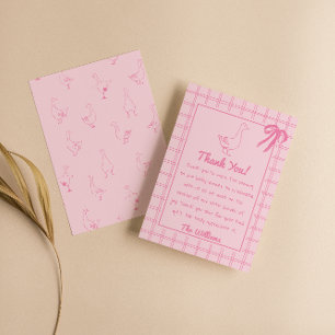 Drawn Pink Silly Goose Ribbon Girl Baby Shower Thank You Card