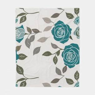 Drawn Roses In Muted Blues And Greens Fleece Blanket