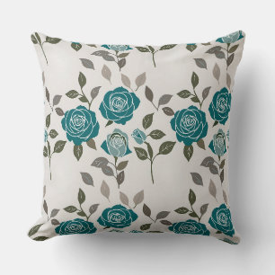 Drawn Roses In Muted Blues And Greens Scattered Cushion