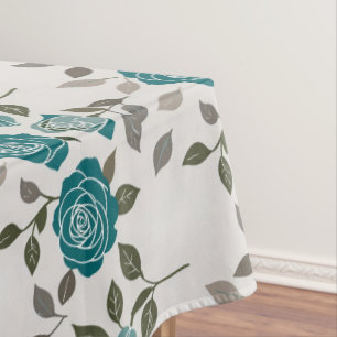 Drawn Roses In Muted Blues And Greens  Tablecloth