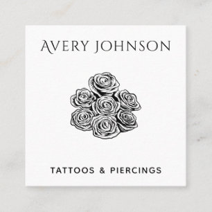 Drawn Roses Tattoo Salon Artist Classy Clean White Square Business Card