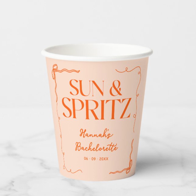 Drawn Sun and Spritz Bachelorette Weekend Party Paper Cups (Front)