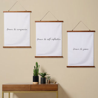 Drawn to Set of 3 Tapestries in Beige with Poem