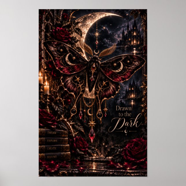 Drawn to the Dark | Gothic Celestial Moth Notebook Poster (Front)