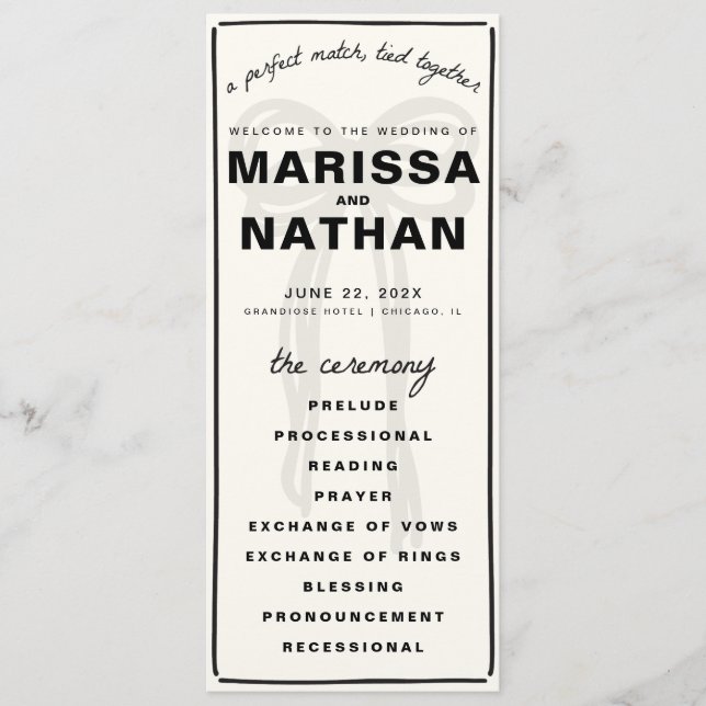 Drawn Together Bow Wedding Program (Front)