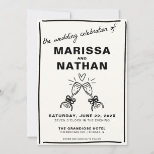 Drawn Together Champagne Wedding Invitation