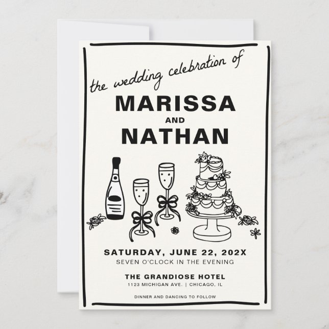 Drawn Together with Photo Wedding Invitation (Front)