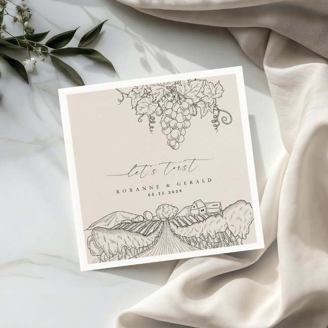 Drawn Vineyard Winery Let's Toast Tuscany Wedding Napkin (Creator Uploaded)