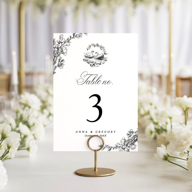 Drawn Vintage Swan 5x7 Wedding Table Number 3 (Creator Uploaded)