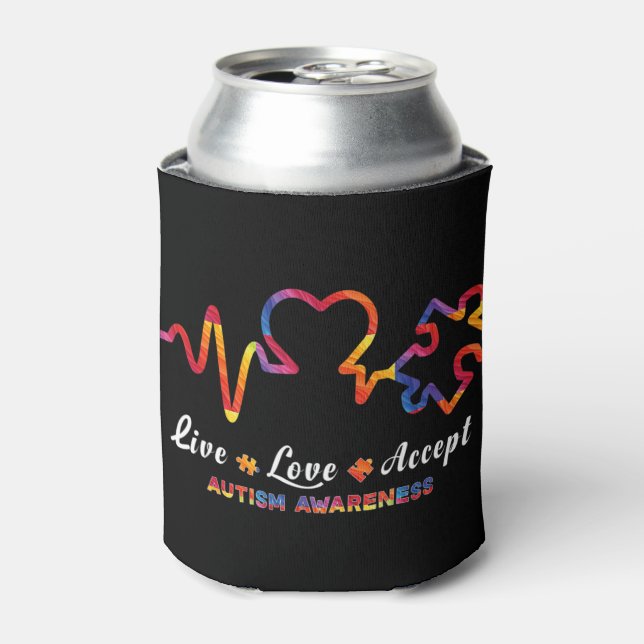 Drawstring closurelive, love, accept, autism, awar can cooler (Can Front)