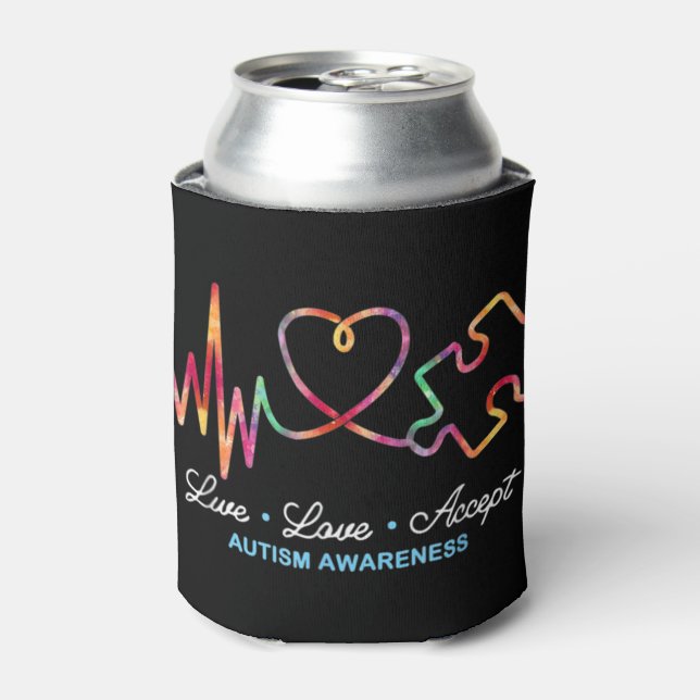Drawstring closureLive Love Accept Autism Awarenes Can Cooler (Can Front)