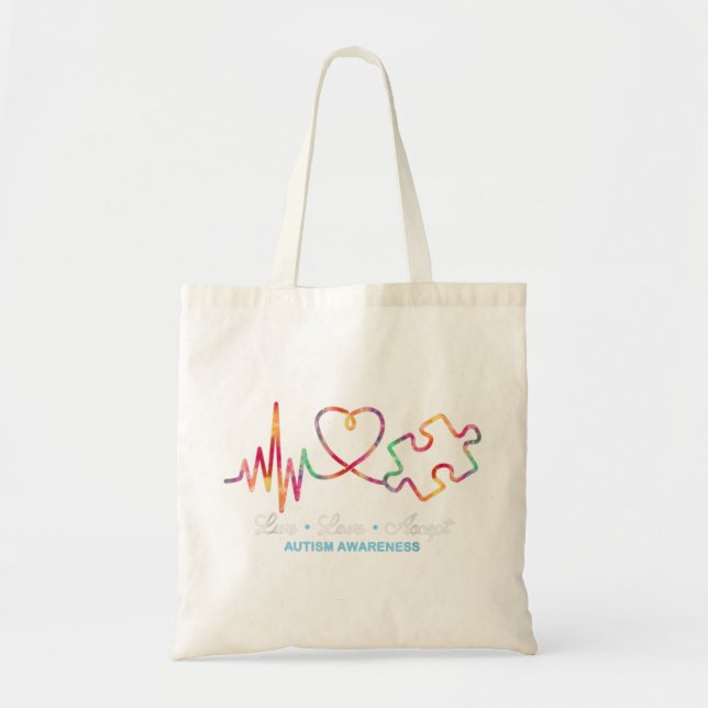 Drawstring closureLive Love Accept Autism Awarenes Tote Bag (Front)
