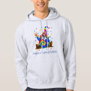 Drawstring closurePeace Love Autism Gnome Autism T Hoodie