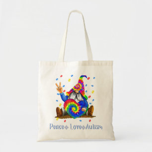 Drawstring closurePeace Love Autism Gnome Autism T Tote Bag