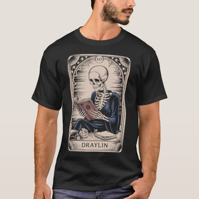 DRAYLIN skeleton with book Tarot map T-Shirt (Front)