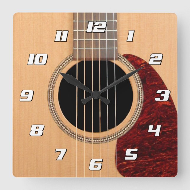 Dreadnought Acoustic 6 String Guitar Square Wall Clock (Front)