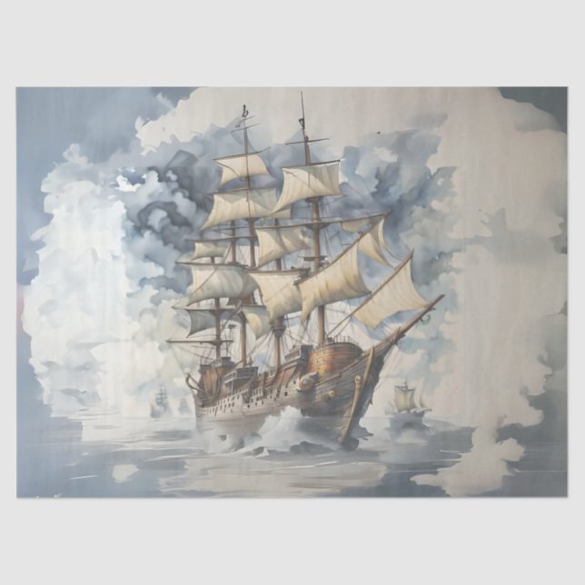 Dreadnought's Embrace Brown Battle Ship Blue  Tissue Paper (Front)