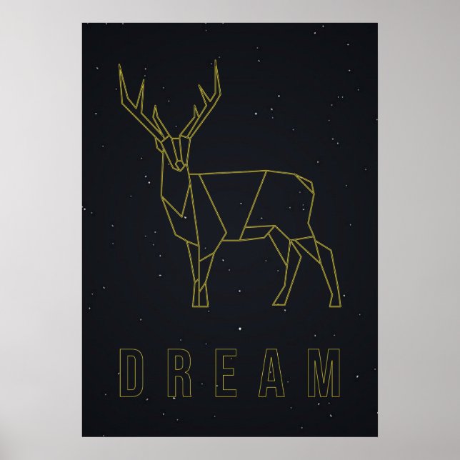 Dream affirmation poster yellow origami deer (Front)