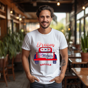 Dream America 1776 Patriotic Vintage Car Red Blue  T-Shirt