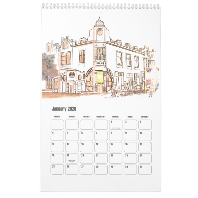 Dream and travel around cities calendar (Jan 2026)