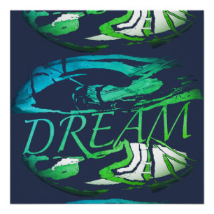 "Dream" Aqua Light Green Inspirational Abstract Poster