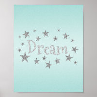 Dream Aqua with Silver Glitter Poster