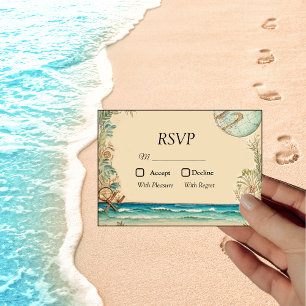Dream beach themed wedding RSVP card